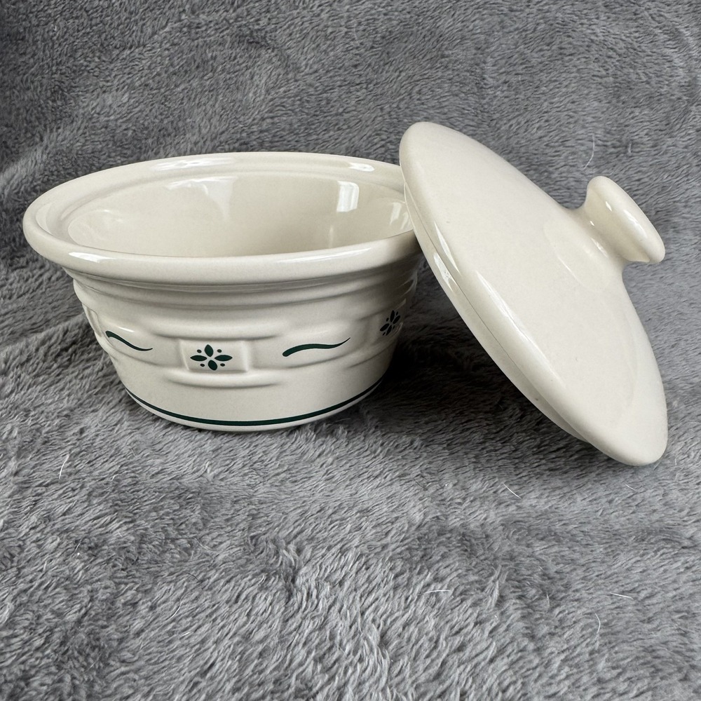Longaberger Pottery Heritage Green Butter Tub w Lid Woven Traditions USA - Picture 9 of 9